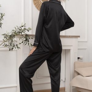 61ZQQQv1kvL.jpg Womens Pajama Set Silk Satin Pajamas Long 2pc Pjs Button Down Sleepwear Pj Set Loungewear