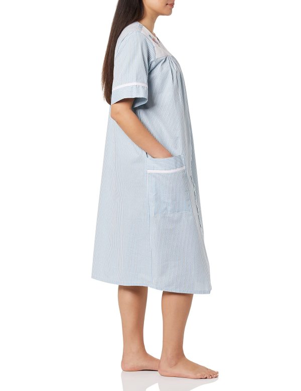 81ajtF98I8L.jpg Women Calf-Length Snap Front Knit Duster House Coat Robe ??Loose-Fitting Plush Bathrobe - Short Sleeve Bath Robe