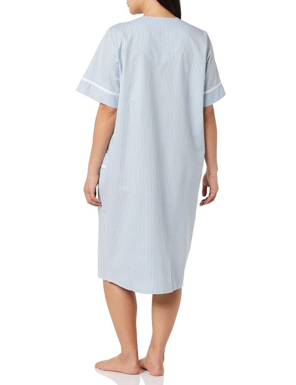 81yUpw5mwL.jpg Women Calf-Length Snap Front Knit Duster House Coat Robe ??Loose-Fitting Plush Bathrobe - Short Sleeve Bath Robe