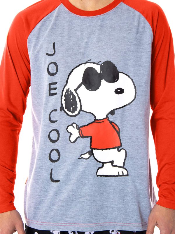Peanuts Men's Joe Cool Snoopy Pajamas Long Sleeve Raglan Shirt and Pant 2 Piece Pjs Adult Pajama Set