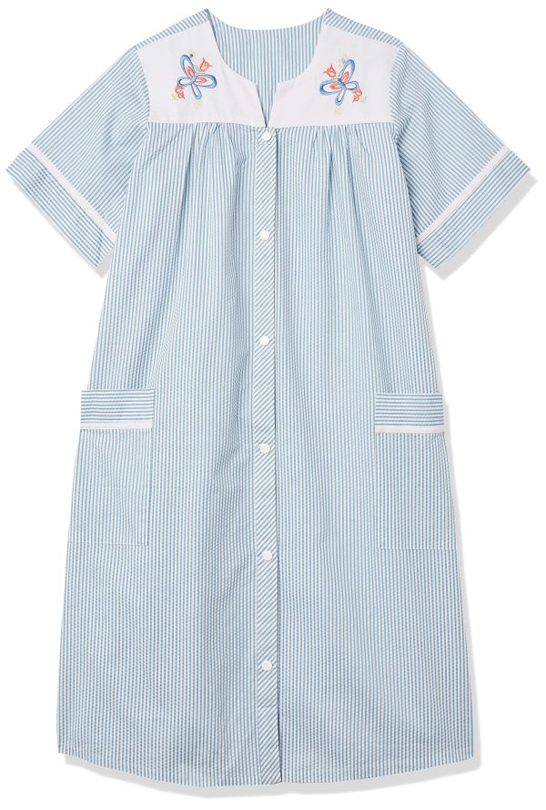 91nJtgXS0L.jpg Women Calf-Length Snap Front Knit Duster House Coat Robe ??Loose-Fitting Plush Bathrobe - Short Sleeve Bath Robe
